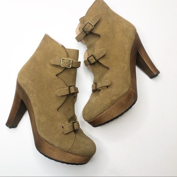 See by ChloeSolfo Buckle Wood Platform Booties